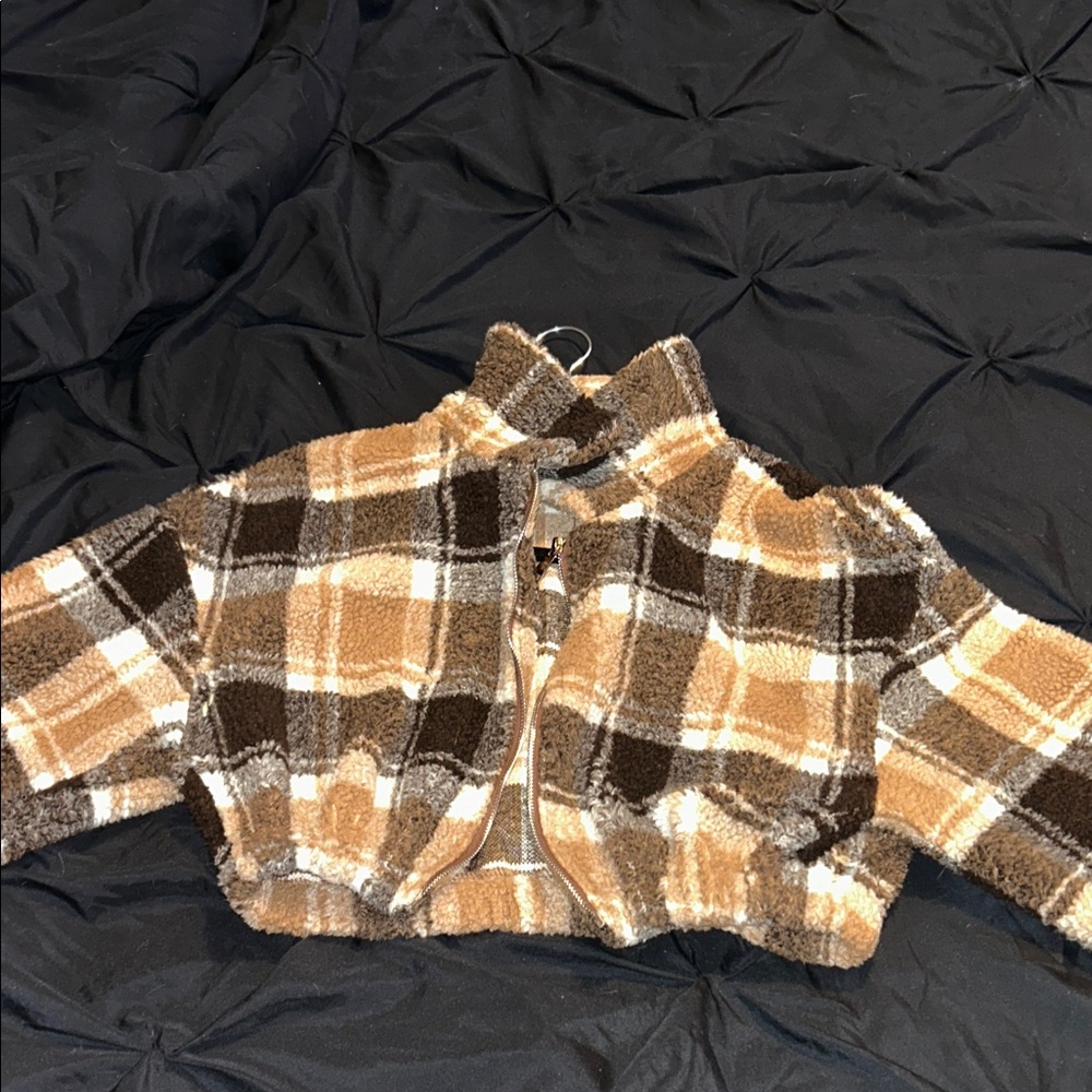Fashion Nova Plaid Jacket - Brown and Tan